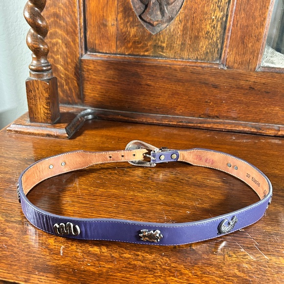 Leegin Purple Leather Metal Embellishment Belt Silver Creek Western Southwest - Picture 9 of 13
